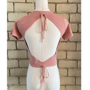 Aster Rose Pink Ribbed Cutout Open Back Crop Top Size Small Y2K Tops